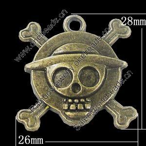 Pendant, Zinc Alloy Jewelry Findings, Skeleton 26x28mm, Sold by Bag