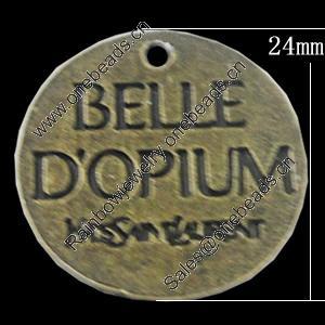 Pendant, Zinc Alloy Jewelry Findings, Flat Round 24mm, Sold by Bag