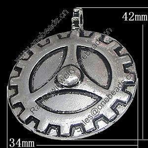 Pendant, Zinc Alloy Jewelry Findings, Flat Round 34x42mm, Sold by Bag