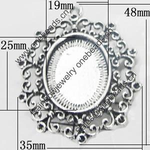 Zinc Alloy Pendant Settings, Outside diameter:35x48mm, Interior diameter:19x25mm, Sold by Bag