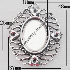 Zinc Alloy Pendant Settings, Outside diameter:37x48mm, Interior diameter:18x25mm, Sold by Bag