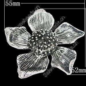 Pendant, Zinc Alloy Jewelry Findings, Flower 52x55mm, Sold by Bag