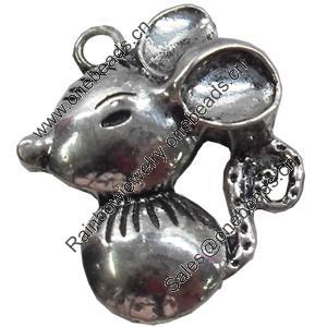 Pendant, Zinc Alloy Jewelry Findings, Mouse, 17x19mm, Sold by Bag