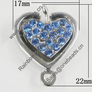 Connectors Setting Zinc Alloy Jewelry Findings, Heart 17x22mm, Sold by Bag