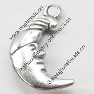 Pendant, Zinc Alloy Jewelry Findings, Moon, 13x22mm, Sold by Bag