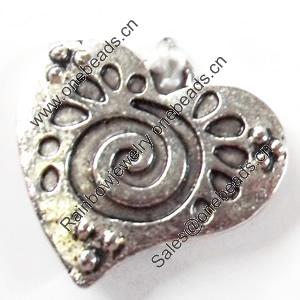 Pendant, Zinc Alloy Jewelry Findings, Heart, 19x18mm, Sold by Bag  