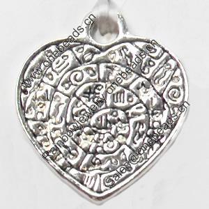 Pendant, Zinc Alloy Jewelry Findings, Heart, 17x20mm, Sold by Bag  