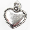 Pendant, Zinc Alloy Jewelry Findings, Heart, 17x22mm, Sold by Bag  