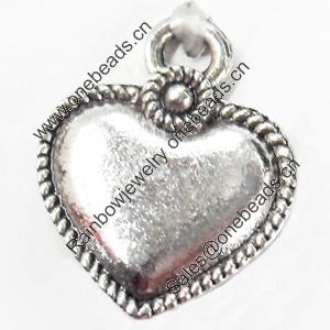 Pendant, Zinc Alloy Jewelry Findings, Heart, 17x22mm, Sold by Bag  