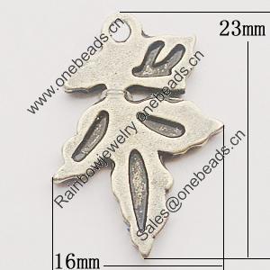 Pendant, Zinc Alloy Jewelry Findings, Leaf 16x23mm, Sold by Bag