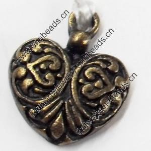 Pendant, Zinc Alloy Jewelry Findings, Heart, 15x17mm, Sold by Bag  