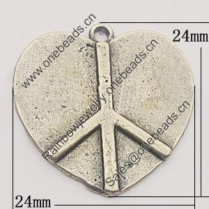 Pendant, Zinc Alloy Jewelry Findings, Heart 24x24mm, Sold by Bag