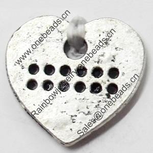 Pendant, Zinc Alloy Jewelry Findings, Heart, 16x15mm, Sold by Bag  