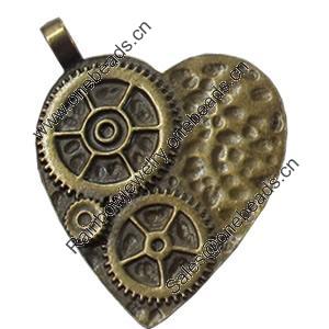 Pendant, Zinc Alloy Jewelry Findings, Heart, 38x50mm, Sold by Bag  