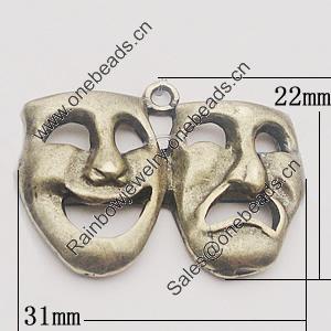 Pendant, Zinc Alloy Jewelry Findings, 31x22mm, Sold by Bag