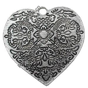 Pendant, Zinc Alloy Jewelry Findings, Heart, 37x36mm, Sold by Bag  