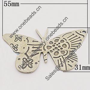 Pendant, Zinc Alloy Jewelry Findings, Butterfly 55x31mm Hole:2.5mm, Sold by Bag