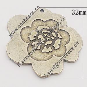 Pendant, Zinc Alloy Jewelry Findings, Flower 32x32mm Hole:1.5mm, Sold by Bag