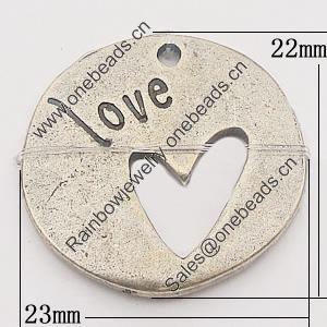 Pendant, Zinc Alloy Jewelry Findings, Flat Round 23x22mm, Sold by Bag