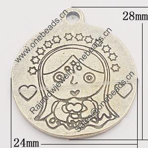 Pendant, Zinc Alloy Jewelry Findings, Flat Round 24x28mm, Sold by Bag