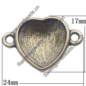 Connectors, Zinc Alloy Jewelry Findings, Heart 24x17mm Hole:2mm, Sold by Bag