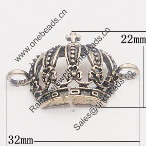 Connectors, Zinc Alloy Jewelry Findings, Crown 32x22mm Hole:4mm, Sold by Bag