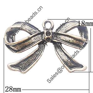 Pendant, Zinc Alloy Jewelry Findings, Bowknot 28x18mm, Sold by Bag