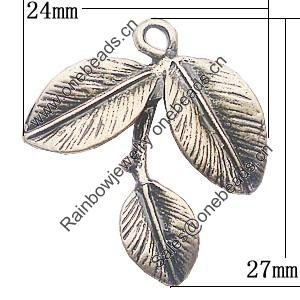 Pendant, Zinc Alloy Jewelry Findings, Leaf 24x27mm, Sold by Bag