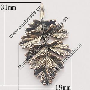 Pendant, Zinc Alloy Jewelry Findings, Leaf 19x31mm, Sold by Bag