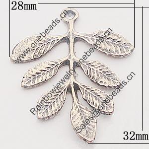 Pendant, Zinc Alloy Jewelry Findings, Leaf 28x32mm, Sold by Bag