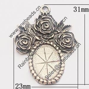 Zinc Alloy Pendant Settings, Outside diameter:23x31mm, Interior diameter:10x13mm, Sold by Bag