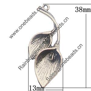 Pendant, Zinc Alloy Jewelry Findings, Leaf 13x38mm, Sold by Bag