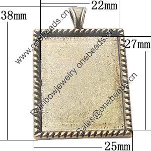 Zinc Alloy Pendant Settings, Outside diameter:25x38mm, Interior diameter:22x27mm, Sold by Bag