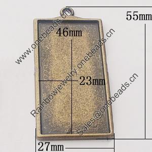 Zinc Alloy Pendant Settings, Outside diameter:27x55mm, Interior diameter:23x46mm, Sold by Bag