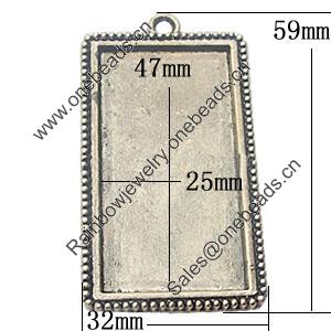 Zinc Alloy Pendant Settings, Outside diameter:32x59mm, Interior diameter:25x47mm, Sold by Bag