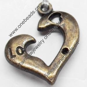 Pendant, Zinc Alloy Jewelry Findings, Heart, 20x24mm, Sold by Bag  