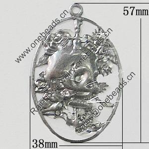 Iron Jewelry Finding Pendant Lead-free, 38x57mm, Sold by Bag