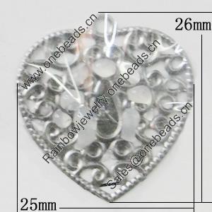 Iron Jewelry Finding Pendant Lead-free, Heart 25x26mm, Sold by Bag