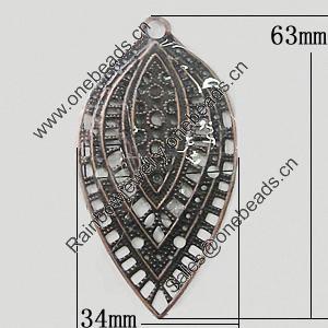 Iron Jewelry Finding Pendant Lead-free, 34x63mm, Sold by Bag