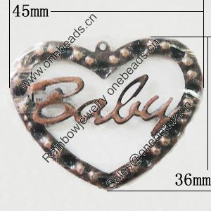 Iron Jewelry Finding Pendant Lead-free, Heart 45x36mm, Sold by Bag