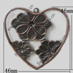 Iron Jewelry Finding Pendant Lead-free, Heart 46x46mm, Sold by Bag