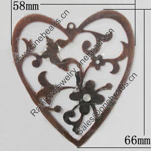 Iron Jewelry Finding Pendant Lead-free, Heart 58x66mm, Sold by Bag