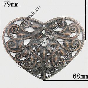 Iron Jewelry Finding Connectors Lead-free, Heart 79x68mm, Sold by Bag