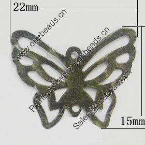 Iron Jewelry Finding Connectors Lead-free, Butterfly 22x15mm, Sold by Bag