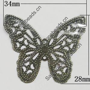 Iron Jewelry Finding Connectors Lead-free, Butterfly 34x28mm, Sold by Bag