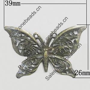 Iron Jewelry Finding Connectors Lead-free, Butterfly 39x26mm, Sold by Bag