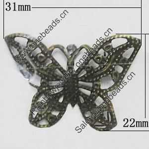 Iron Jewelry Finding Connectors Lead-free, Butterfly 31x22mm, Sold by Bag