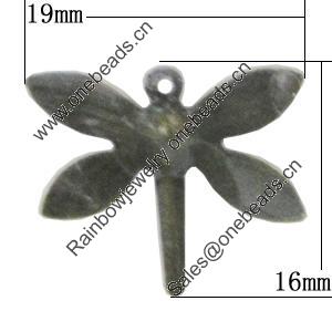 Iron Jewelry Finding Pendant Lead-free, Dragonfly 19x16mm, Sold by Bag