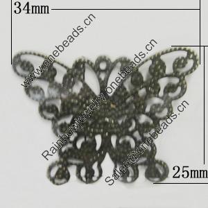 Iron Jewelry Finding Pendant Lead-free, Butterfly 34x25mm, Sold by Bag