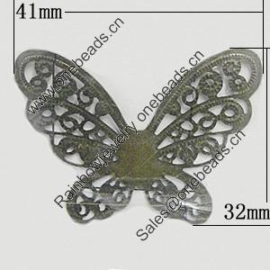 Iron Jewelry Finding Connectors Lead-free, Butterfly 41x32mm, Sold by Bag